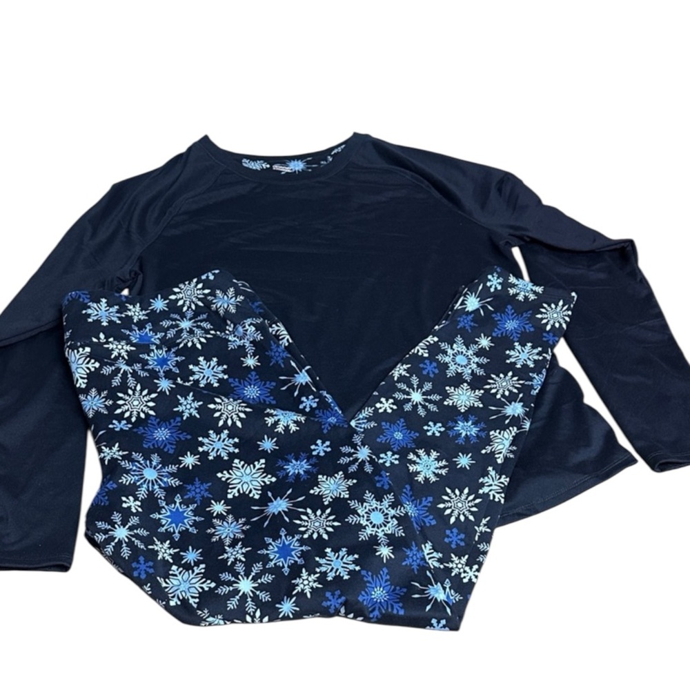 CUDDL DUDS Navy Long Sleeve Top with Blue Snowflake Leggings Base Layer Size XL - Picture 8 of 11
